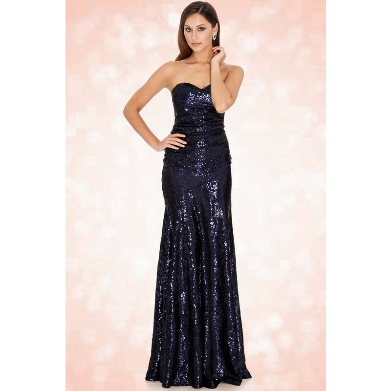 Vintage Chic 30s Sparkle Sequin Sweetheart Maxi Dress in Navy