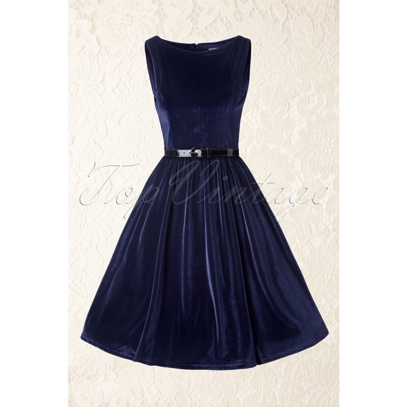 Lindy Bop 50s Audrey Velvet Evening Dress in Midnight Blue
