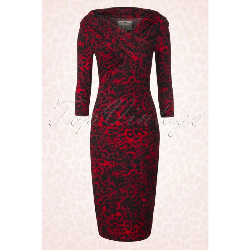 Collectif Clothing 50s Hollie Leopard Wiggle Dress in Red