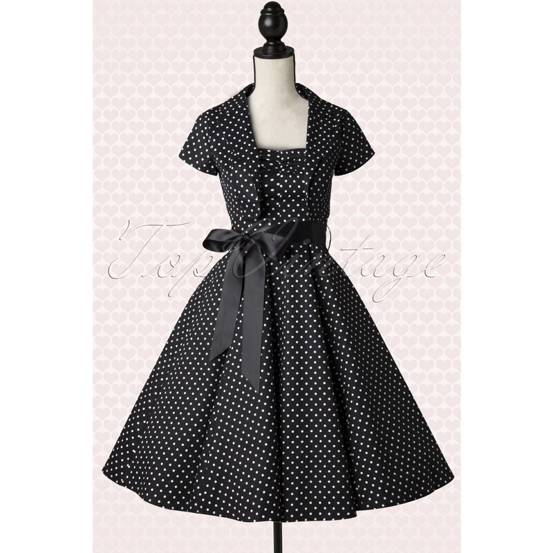 Hearts & Roses 50s Jolie Small Dot Bolero Swing Dress in Black and White