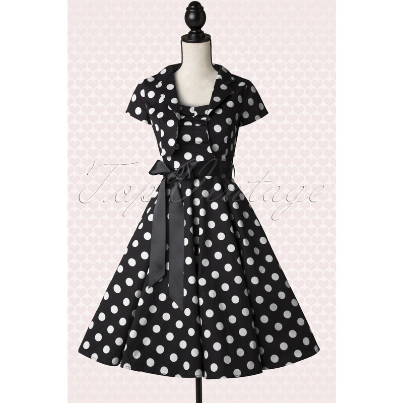Hearts & Roses 50s Jolie Big Dot Bolero Swing Dress in Black and White