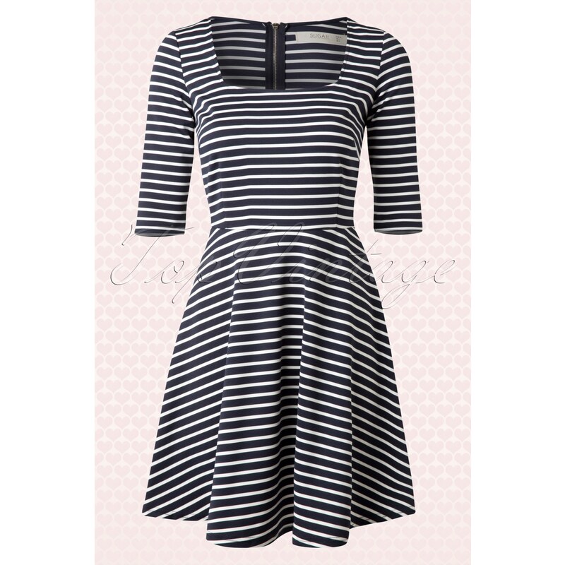 Sugarhill Boutique 50s Marcia Fit and Flare Dress in Navy and White