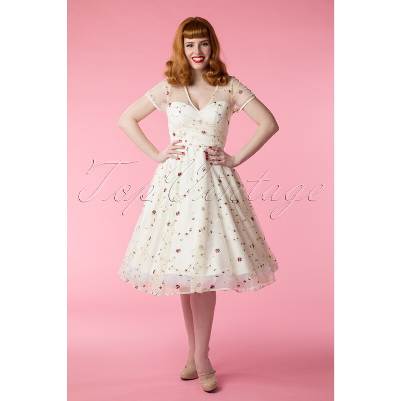 Collectif Clothing 50s Nina Floral Swing Dress in Ivory