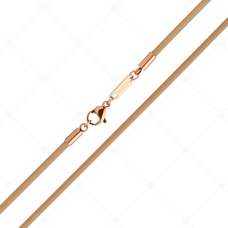 BALCANO - Cordino / Hellbraunes Leder Halskette mit 18K rosévergoldetem Edelstahl Hummerkrallenverschluss - 2 mm