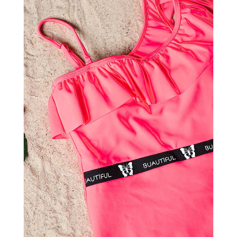 Z. Five Neonpinker einteiliger Damen-Badeanzug mit Rüschen - Unterwäsche - neon || pink
