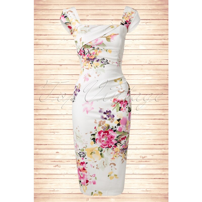 The Pretty Dress Company 50s Cara Seville Dress in Cream Floral Print