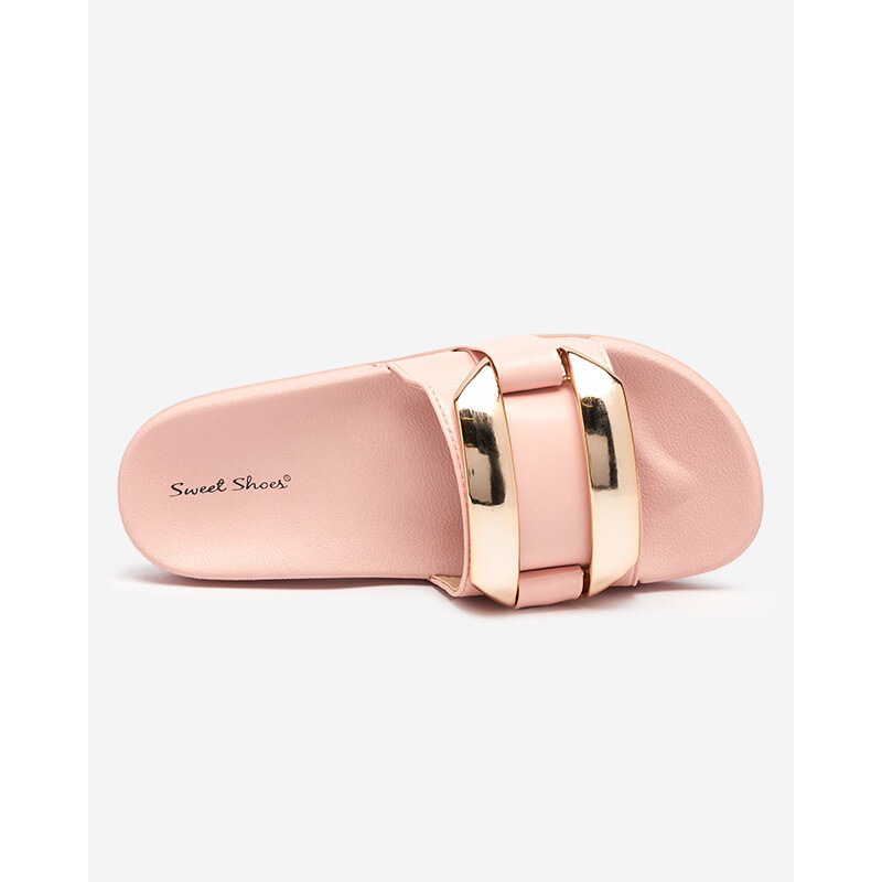 Sweet shoes Rosa Damenhausschuhe mit goldenem Serina-Ornament - Schuhe - pink