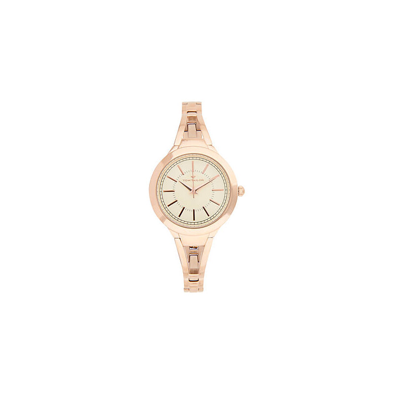 TOM TAILOR runde Armband-Uhr in Roségold für Frauen (unifarben, mit Faltschließe) aus hochwertigem Edelstahl in roségold, klassisches Ziffernblatt in creme-weiß