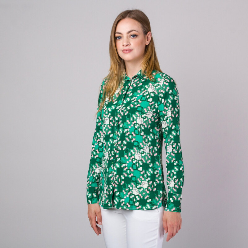 Damen Langarm-Blusen Willsoor grün geometrisch