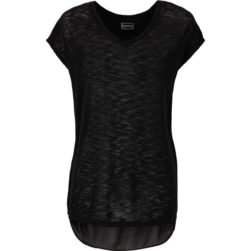 RAINBOW Shirt mit Chiffon kurzer Arm in schwarz für Damen von bonprix