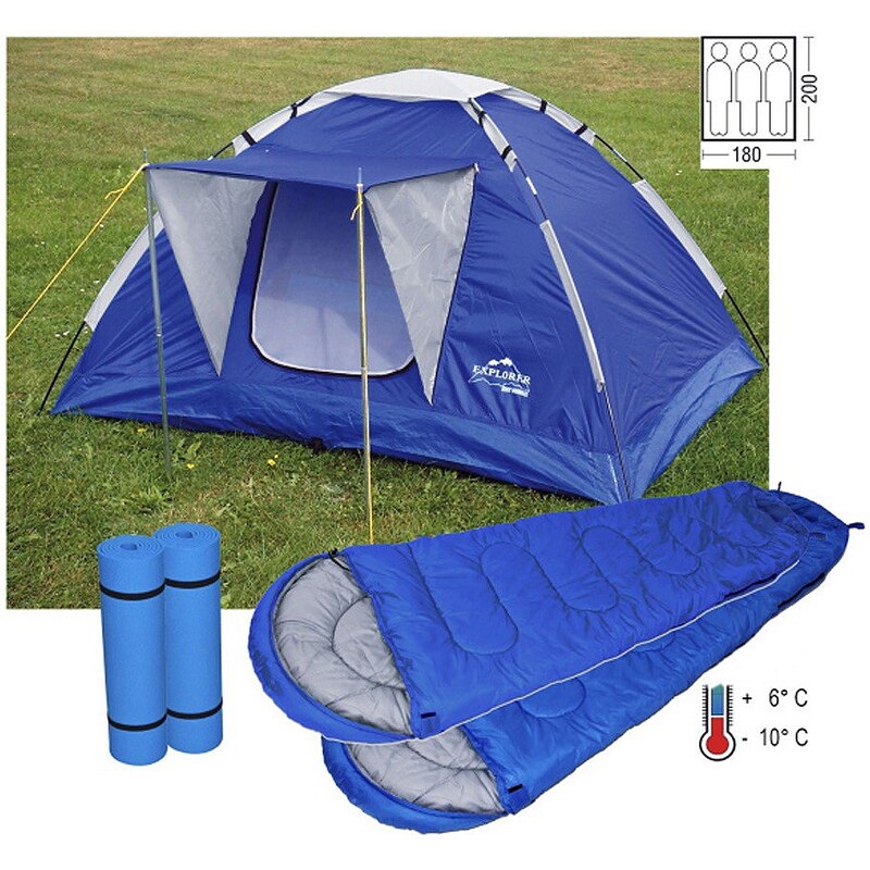 Set: Iglu-Zelt für bis zu 3 Personen, Inkl. 2 Schlafsäcken und Isomatten