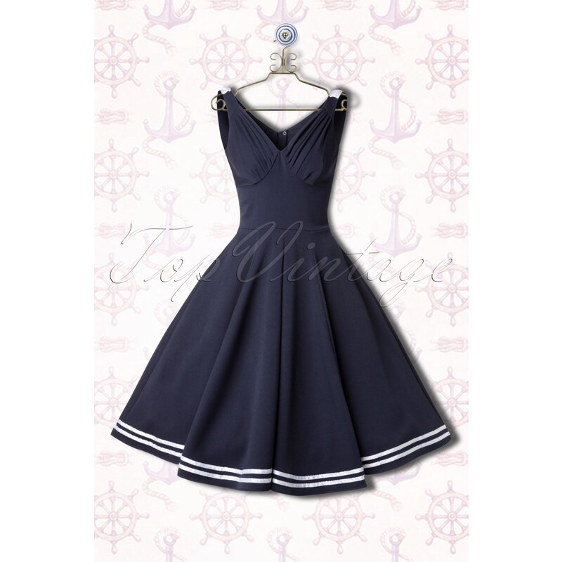 Miss Candyfloss 50s Carol May Sailor Dress in Navy