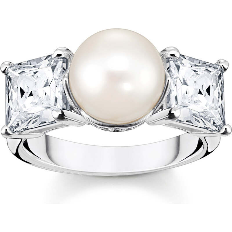Thomas Sabo Damen-Ring Perle und Weiße Steine Silber TR2408-167-14-50, 50/15,9