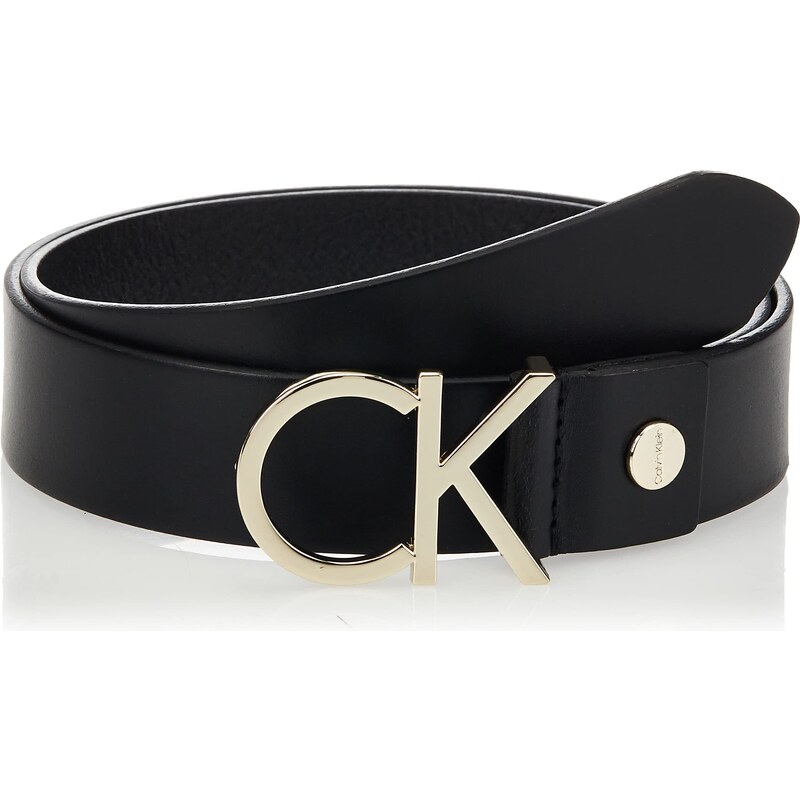 Calvin Klein Damen Gürtel Ck Logo Belt 3.5 cm Ledergürtel, Schwarz (Black Leather/Light Gold Buckle), 80 cm