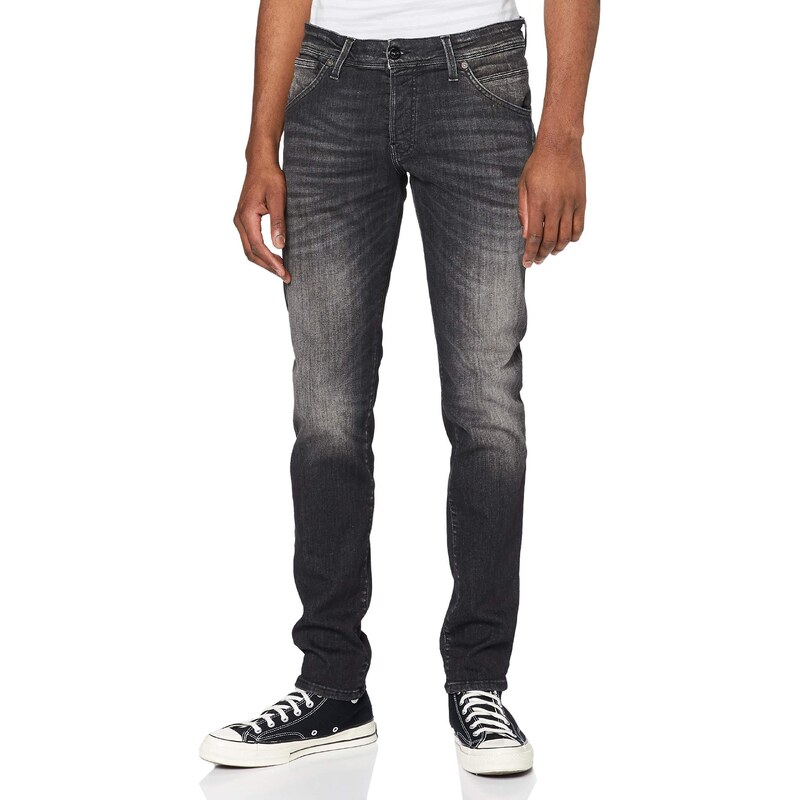 JACK&JONES Jeans Slim Fit Used Look Denim Stretch Hose Low Rise mit Knöpfen JJIGLENN, Farben:Schwarz,Größe Jeans:W32 L30,Z - Länge L30/32/34/36/38:L30