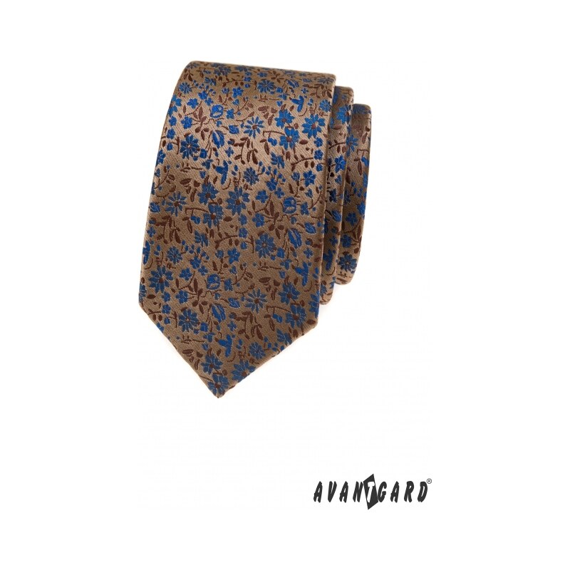 Avantgard Braune schmale Krawatte mit Blumenmuster