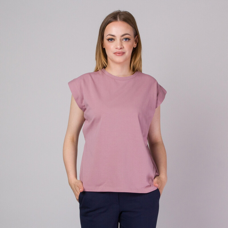 Willsoor Rosafarbenes Damen T-Shirt ohne Muster 14266