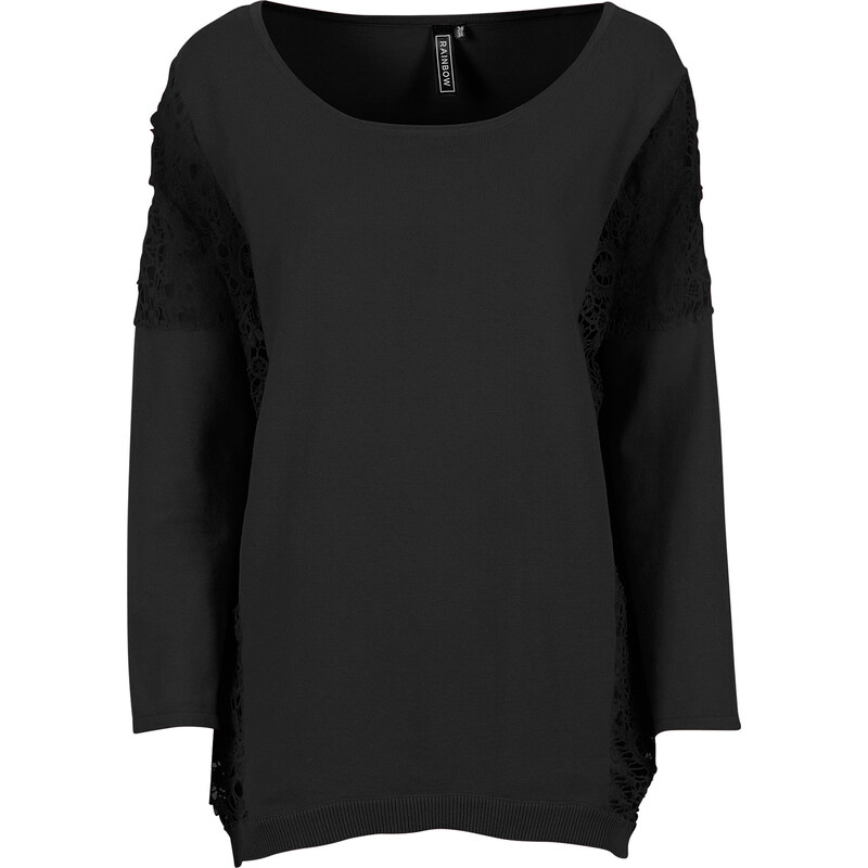 RAINBOW Pullover, oversized mit Häkeleinsatz 7/8 Arm in schwarz für Damen von bonprix