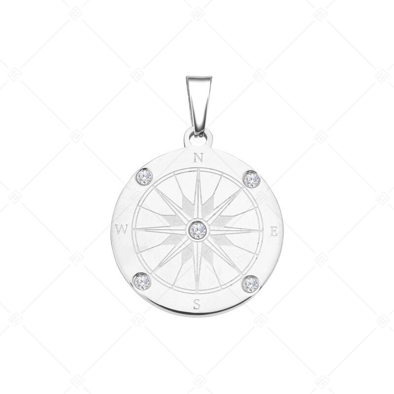 BALCANO - Compass / Kompass Anhänger mit Zirkonia Edelsteinen und Hochglanzpolierung
