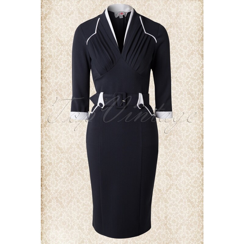 Miss Candyfloss 50s Winnifred Navy and White Pencil Dress