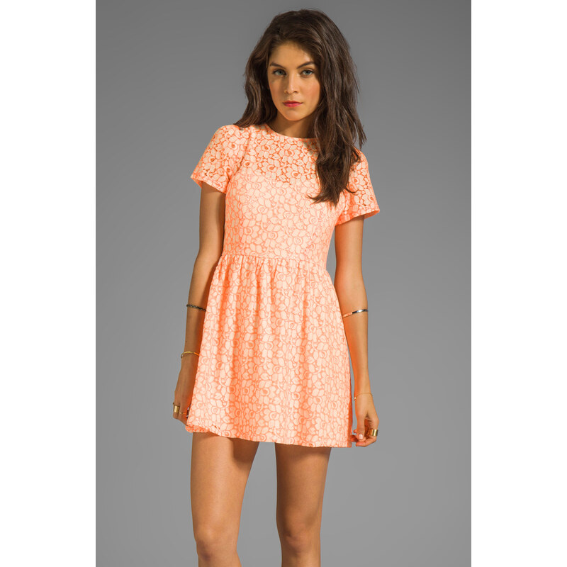 MM Couture by Miss Me Short Sleeve Lace Dress in Orange