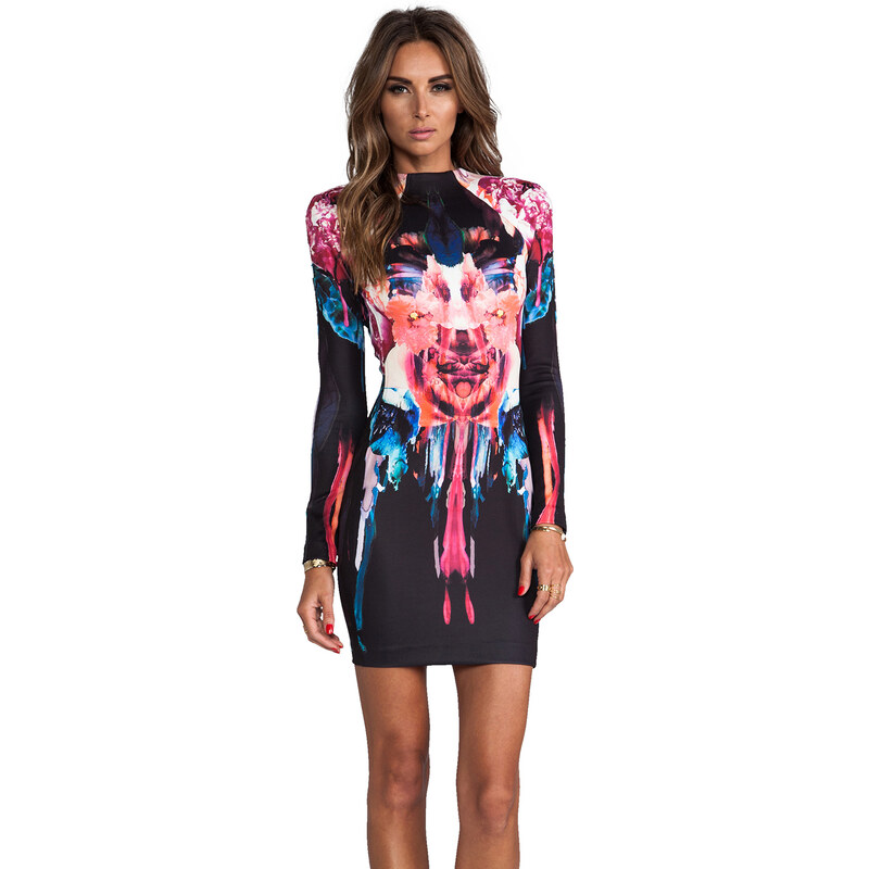NICHOLAS Melted Floral Scuba Long Sleeve Dress in Pink