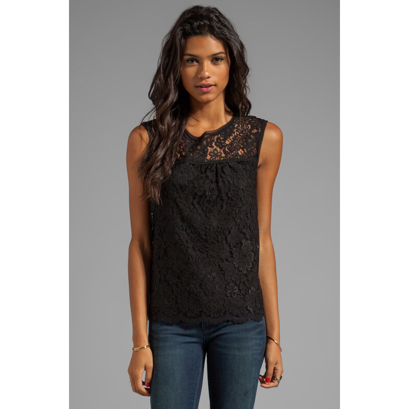 Milly Floral Scalloped Lace Shell Top in Black