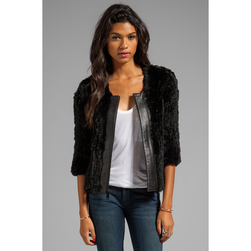 Milly RUNWAY Featherweight Fur Knitted Fur Jacket in Black