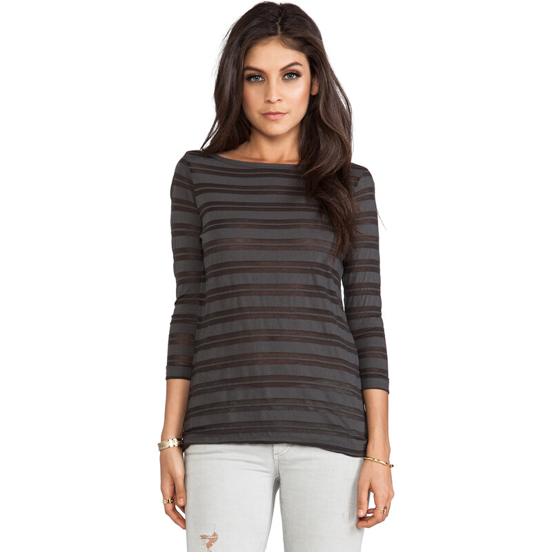 James Perse Jewel Neck Stripe Top in Charcoal