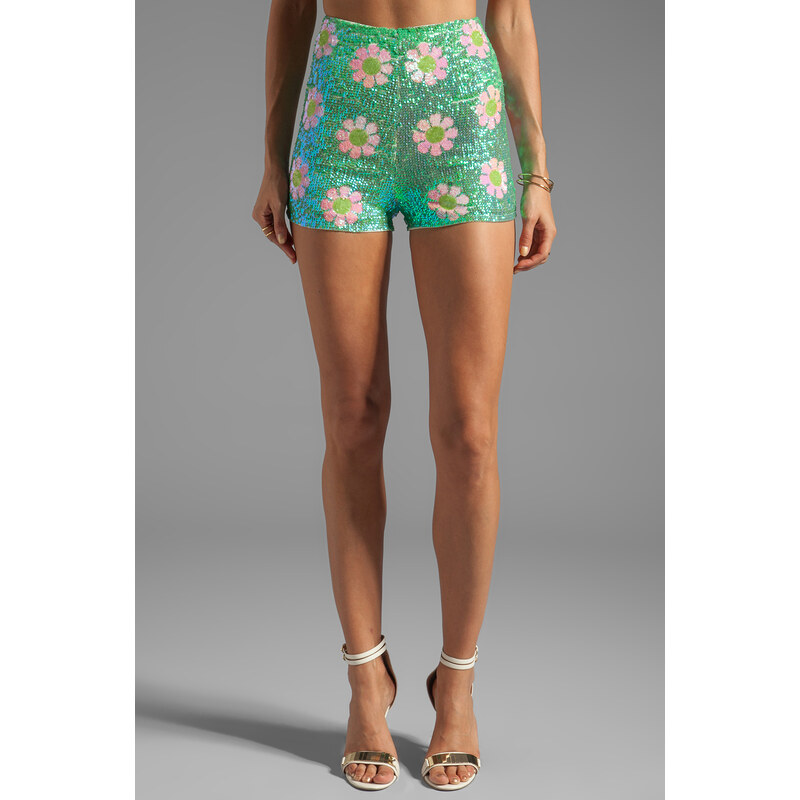Wildfox Couture White Label Psychedelic Daisies Sequin Shorts in Green