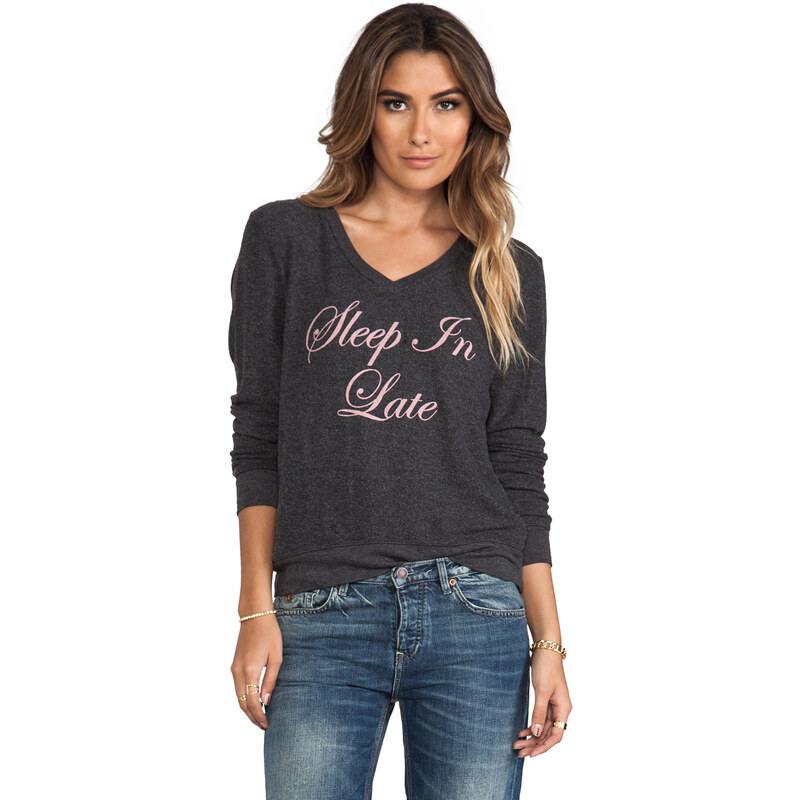 Wildfox Couture Sleep in Late Baggy Beach V-Neck in Charcoal