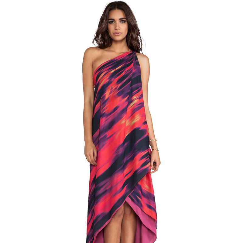 Halston Heritage One Shoulder Printed Drape Gown in Fuchsia