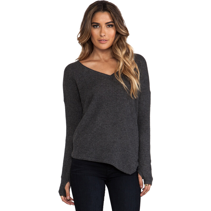 Feel the Piece Cashmere Asym V Neck Sweater in Charcoal