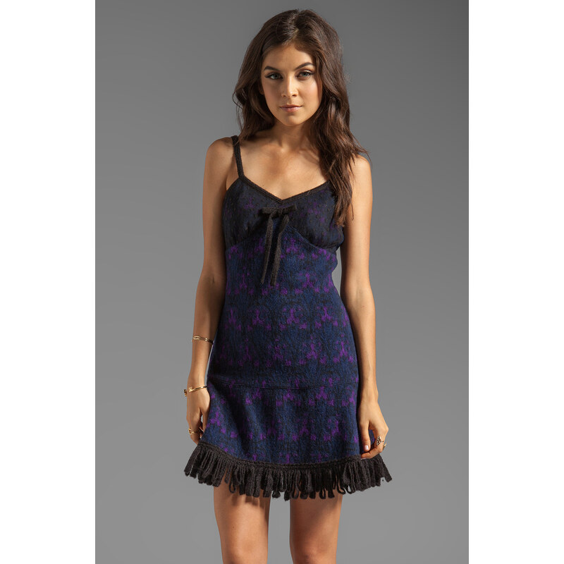 Anna Sui RUNWAY Stained Glass Knit Jacquard Dress in Navy