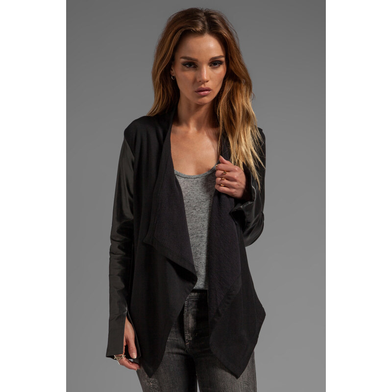 Heather Leather Sleeve Cardi in Black