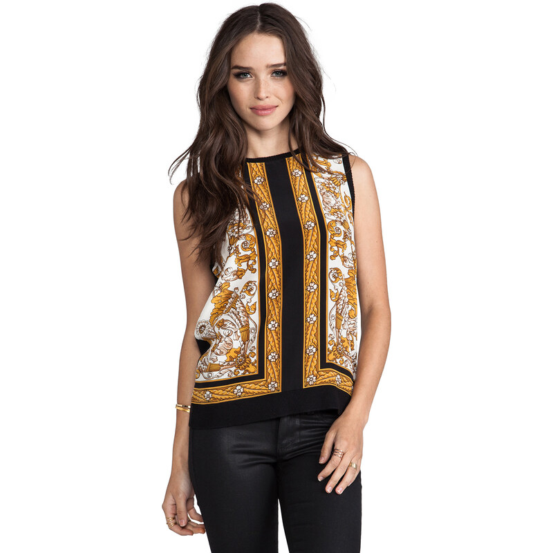 Joie Solid With Scarf Print Sakura Sleeveless Top in Black