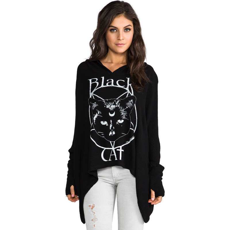 Lauren Moshi Wilma Black Cat Hooded Sweater in Black