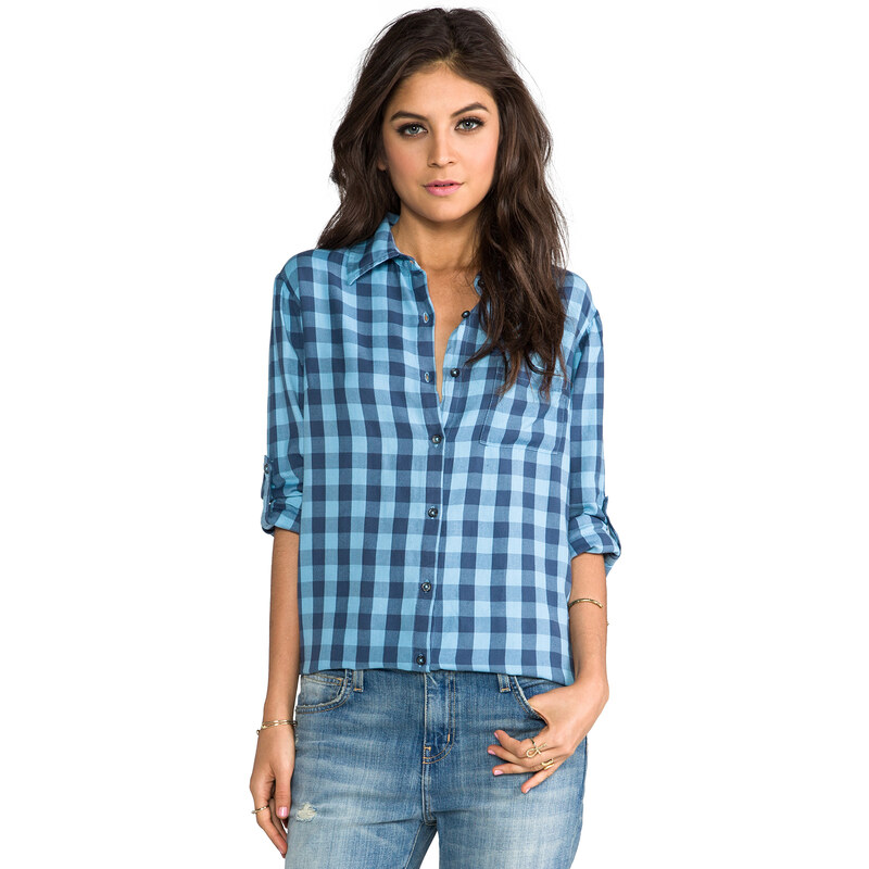 SUNDRY Button Up Flannel Shirt in Blue