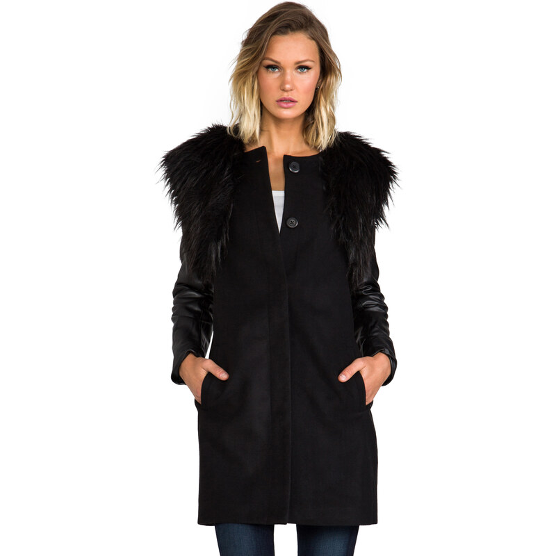 BB Dakota Cruz Melton Coat w/ Detachable Faux Fur Vest in Black