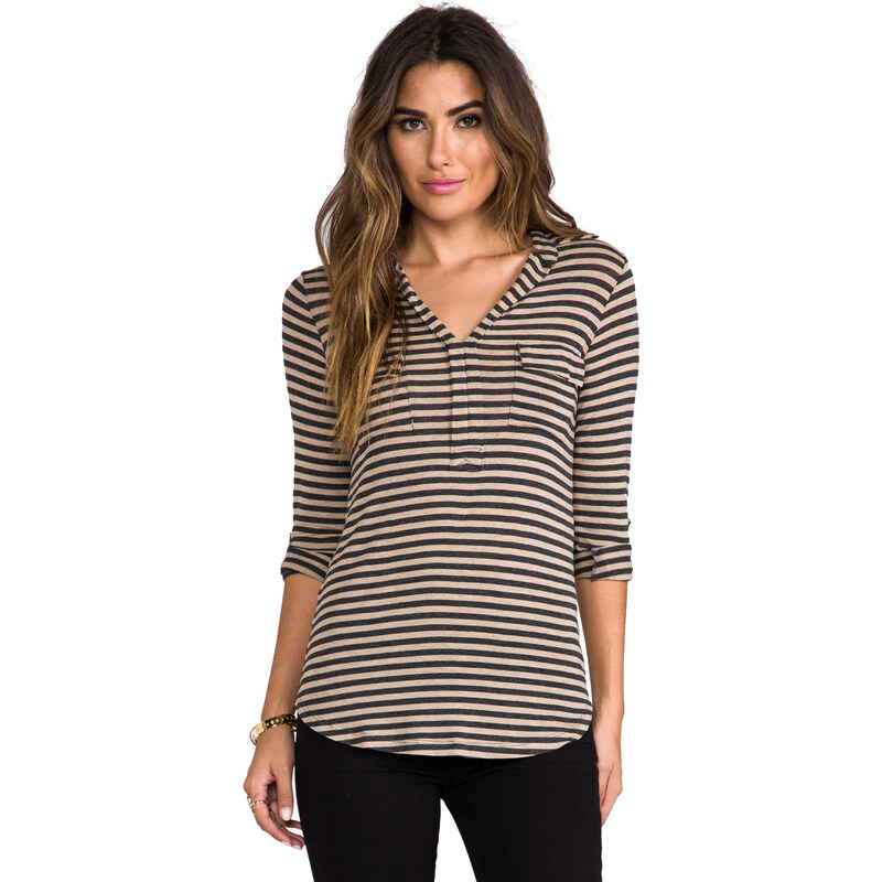 Splendid Striped Drapey Lux Shirting Top in Charcoal