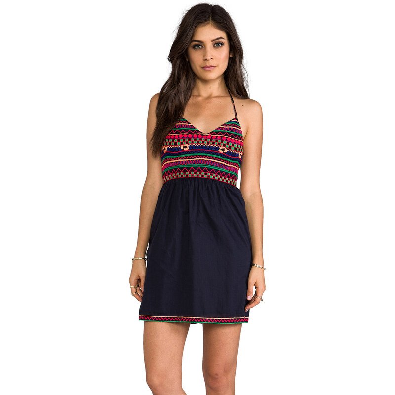 Pia Pauro Mini Embroidered Halter Dress in Navy
