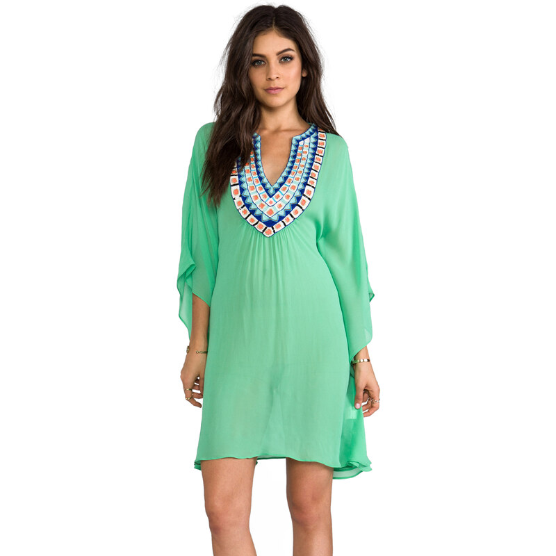 Pia Pauro Short Kaftan w/ Embroidered Neck in Green