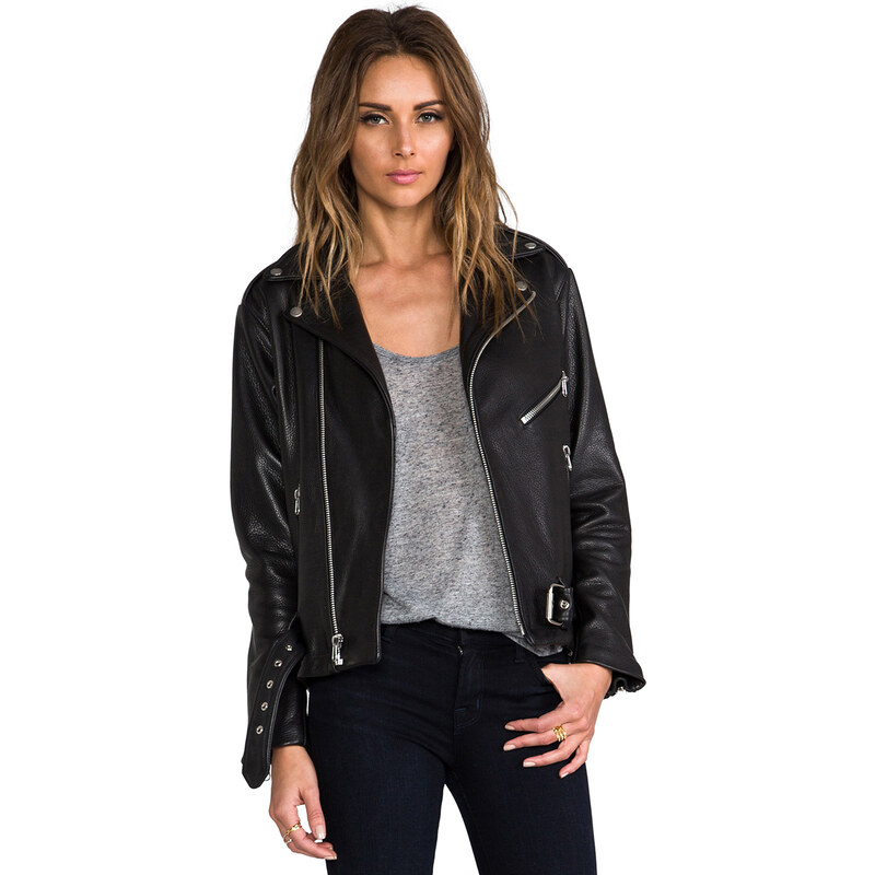 Laer Classic Leather Moto Jacket in Black