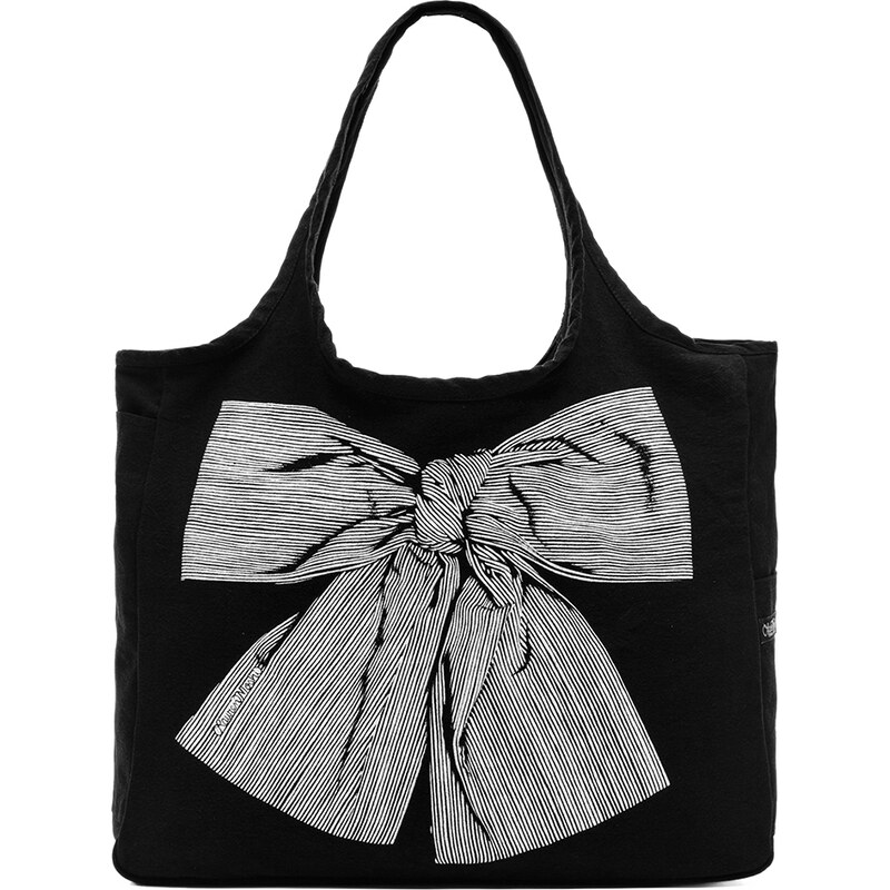 Lauren Moshi Taylor Stripe Bow Canvas Tote in Black