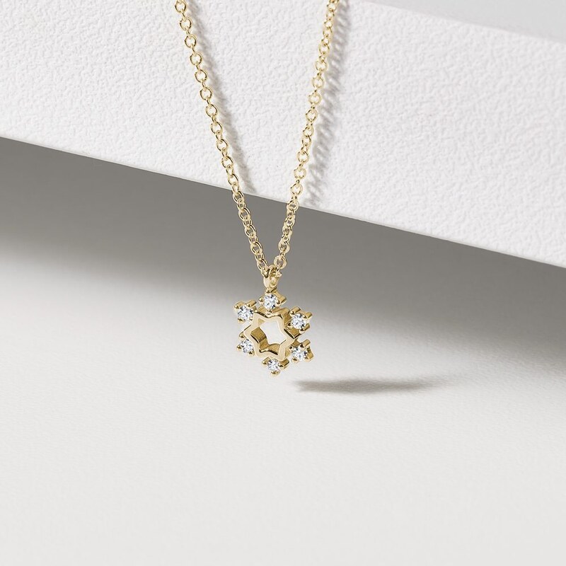 Schneeflocken-Halskette aus 14k Gelbgold mit Diamant KLENOTA K0838013