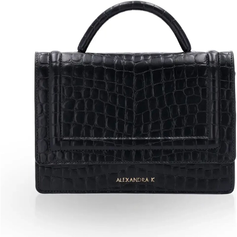 Alexandra K Vegan Leather Handbag Hope Mini - Black Ink Croco