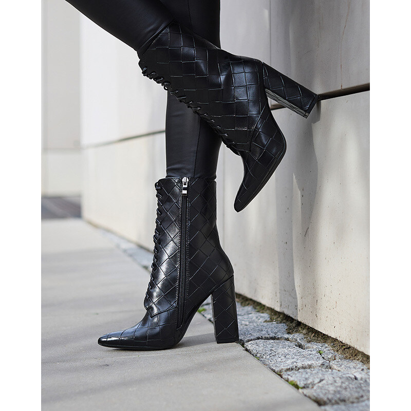 Diamantique Schwarze Damenstiefel mit Prägung an der Ferse Vedika - Footwear