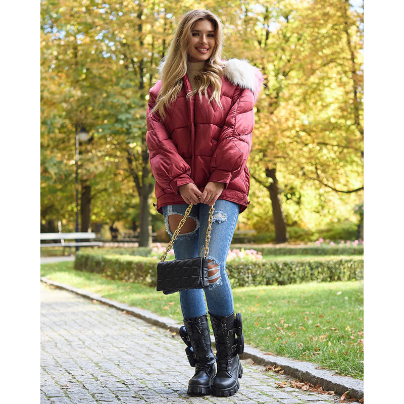 Z DESIGN Maroon Damen-Winterjacke mit synthetischer Daunenfüllung - Kleidung - Burgund || rot
