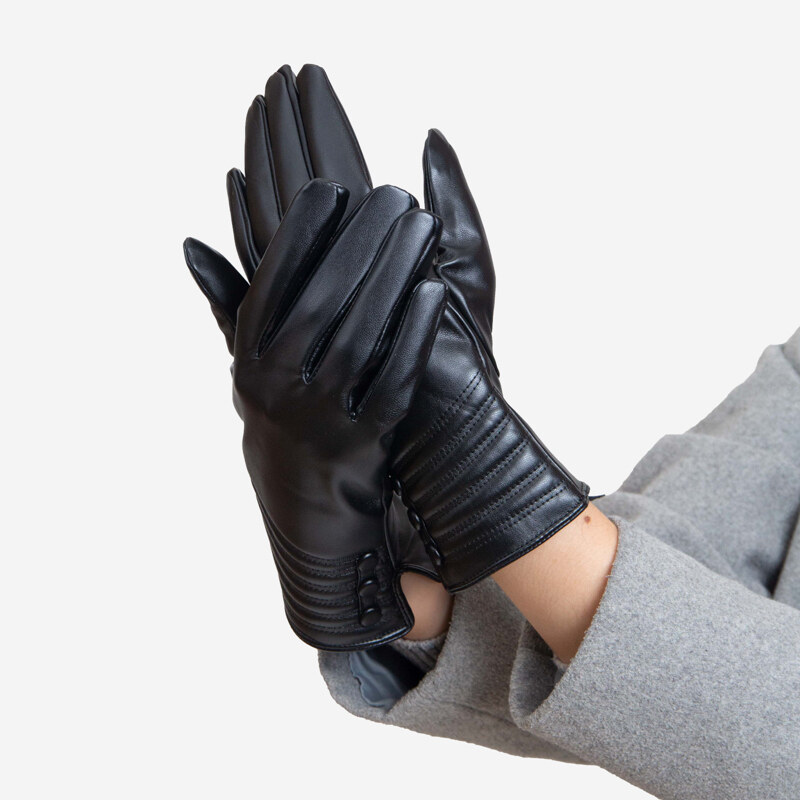 D&C Schwarze klassische Damenhandschuhe mit Knöpfen - Accessoires
