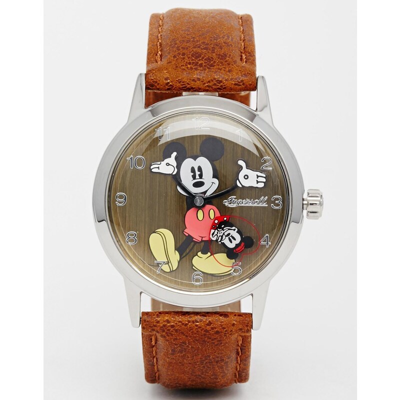 Disney - Klassische Uhr mit braunem Armband und Mickey Mouse-Motiv - Braun